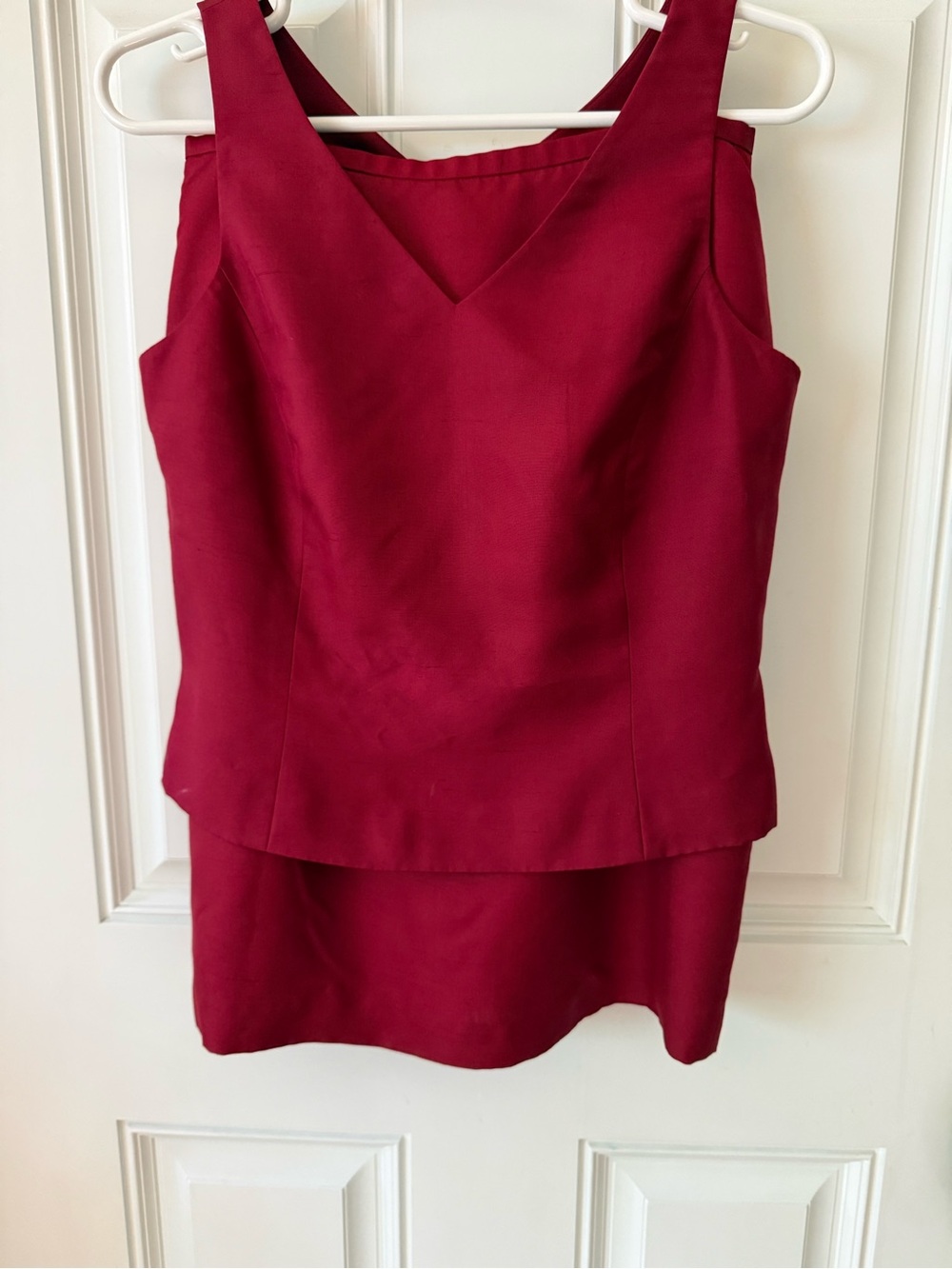 Ann Taylor Silk Sleeveless V-Neck Skirt Set in Deep Wine
